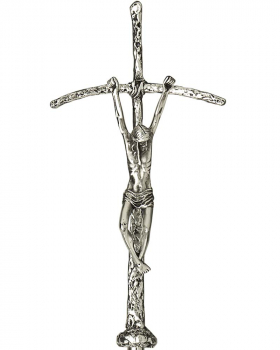 Vortragekreuz versilbert 22 x 44 cm "Papstkreuz"