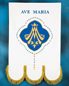 Fahne "AVE MARIA" aus weißem Damast