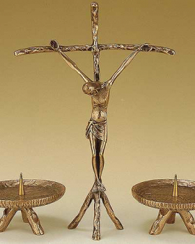 Papstkreuz zum Aufstellen, Bronze 36cm