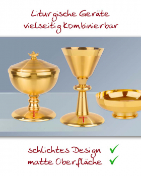 Ziborium matt vergoldet 12 cm Ø, mit Deckel 22 cm hoch