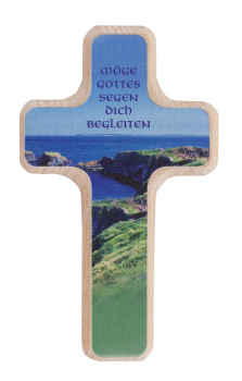 Karte mit Holzkreuz natur, bedruckt 11 cm