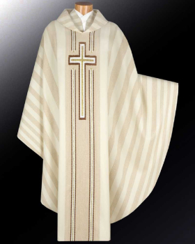 Kasel weiß mit eingewebtem Kreuz