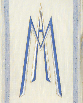 Marienkasel weiß/blau mit Rundkragen und Marienzeichen