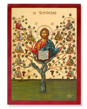 Ikone Weinstock 10x14 cm Christus mit 12 Apostel