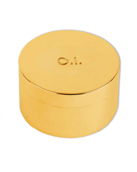 Ölgefäß vergoldet   "O.J" 2cm hoch, 3,5cm ø
