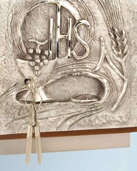 Preview: Tabernakel Türrelief IHS Holzkorpus 20x18x18 cm