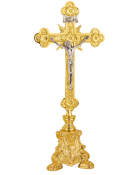 Altarkreuz neo-romanisch 34 cm Messing vergoldet