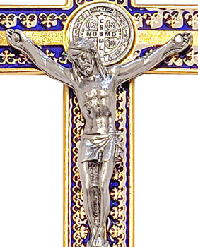 Benedigtkreuz 4,5 x 7,5 cm mit blauem Email