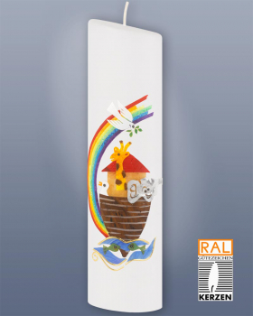 Taufkerze Oval 240 mm - Arche mit Regenbogen