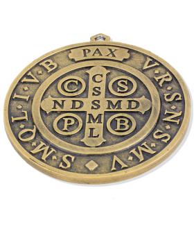 Preview: St. Benedikt Medaille 10 cm Ø Messing patiniert
