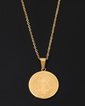 Benediktus Medaille mit Kette aus Edelstahl vergoldet