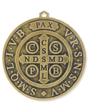 St. Benedikt Medaille 10 cm Ø Messing patiniert