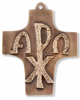 Bronzekreuz "Christus", 7,5 x 9,5 cm, PX und A + O