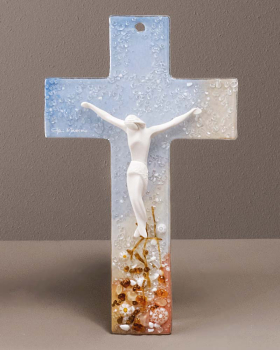 Wandkreuz 21 x 13 cm Glas "Auferstehung"