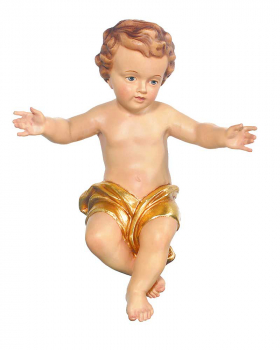 Jesukind 20 cm, geschnitzt koloriert mit goldenem Schurz