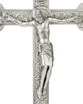 Stehkreuz versilbert 26 cm hoch Fuß 7 cm Ø
