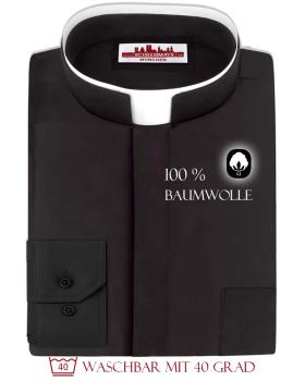 Collarhemd, römischer Kragen, schwarz Langarm