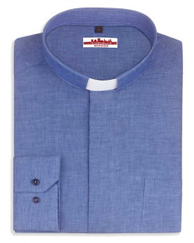 Collarhemd Leinen Langarm Mittelblau