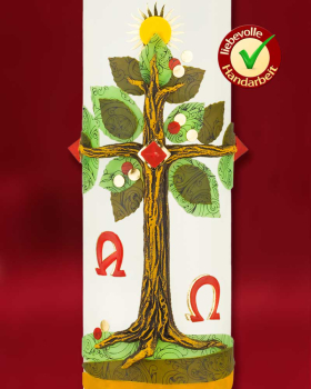 Preview: Osterkerze 800 x 80 mm Lebensbaum mit Sonne