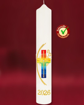 Osterkerze 400 x 60 mm, Regenbogenkreuz