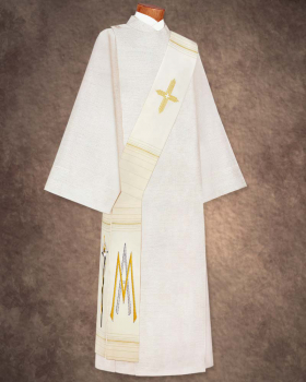 Diakonstola weiß 135 cm Ave Maria mit Lilie, Kreuz