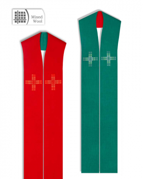Doppelstola für Priester mit gesticktem Kreuz rot/grün