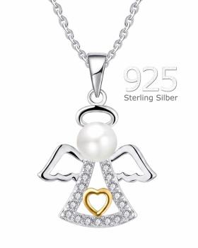 Schutzengelanhänger 925 Sterling Silber mit Perle
