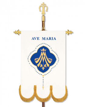Fahne "AVE MARIA" aus weißem Damast