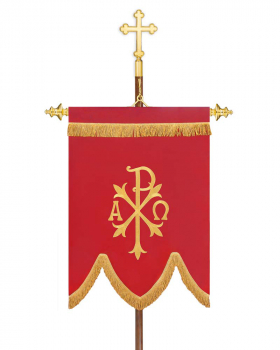 Fahne rot  PX und Kreuz goldgestickt