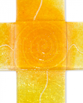 Glaskreuz Gelb / Orange  15 x 15 cm