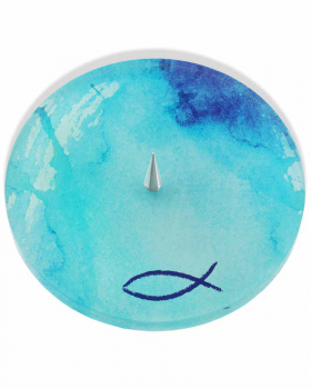 Symbolleuchter aus Glas 13cm Ø mit Fischsymbol