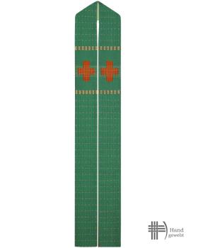 Preview: Stola Grün Handwebstoff, eingewebtes Kreuz 150 cm lang