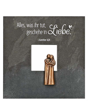 Schieferrelief zur Hochzeit 19x19 cm Brautpaar bronze