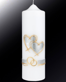 Hochzeitskerze mit silbernen Herzen, 225/70 mm