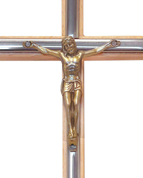 Holzkreuz mit Korpus, 10 x 22 cm silberfarbiges Dekor