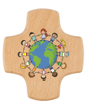 Kommunionkreuz Holz " Kinder der Welt"