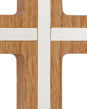 Preview: Holzkreuz Eiche, 10 x 22 cm mit silberfarbiger Einlage