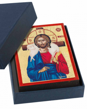 Ikone Der gute Hirte, 7 x 10 cm colorierter Golddruck