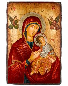 Ikone Madonna in rotem Gewand mit Kind 22 x 32 cm