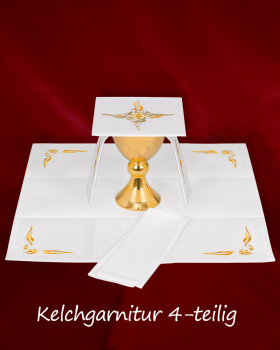 Kelchgarnitur 100 % Leinen 4-Teilig mit Gold / Gelbtickerei Kreuz