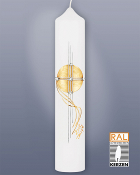 Taufkerze "Goldene Sonne" mit Kreuzsymbol, 265/50 mm