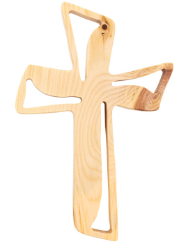 Wandkreuz aus Zirben-Holz durchbrochen 13,5 x 21 cm