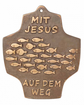Bronze Kreuz mit Relief Fische