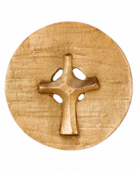 Bronzeplakette Kreuz in Scheibe 7,5 cm Ø