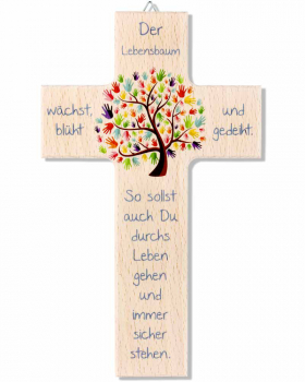 Kinderkreuz aus Holz "Lebensbaum" 20 x 12 cm