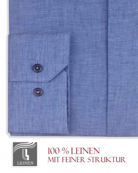 Collarhemd Leinen Langarm Mittelblau