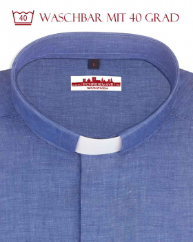 Collarhemd Leinen Langarm Mittelblau