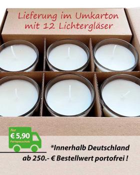 Preview: 12 x Kerzenglas Friedenslicht Bethlehem 65 x 65 mm