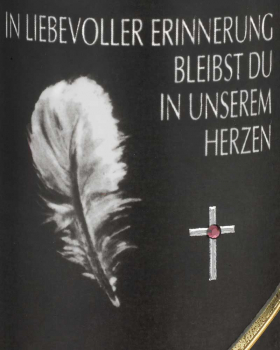 Gedenkkerze 200x70 Abziehbild Feder - weiß