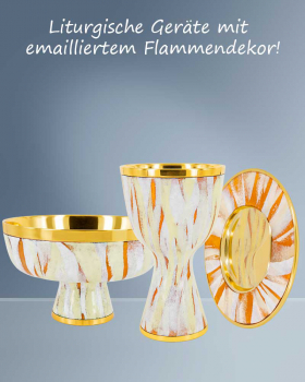 Hostienschale mit Email weiß/gold, 10 cm hoch